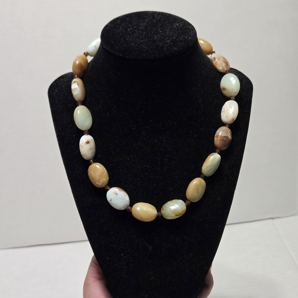 VTG Chunky Rosella Opal Agate Beaded Necklace 925 Sterling Silver Toggle Clasp D